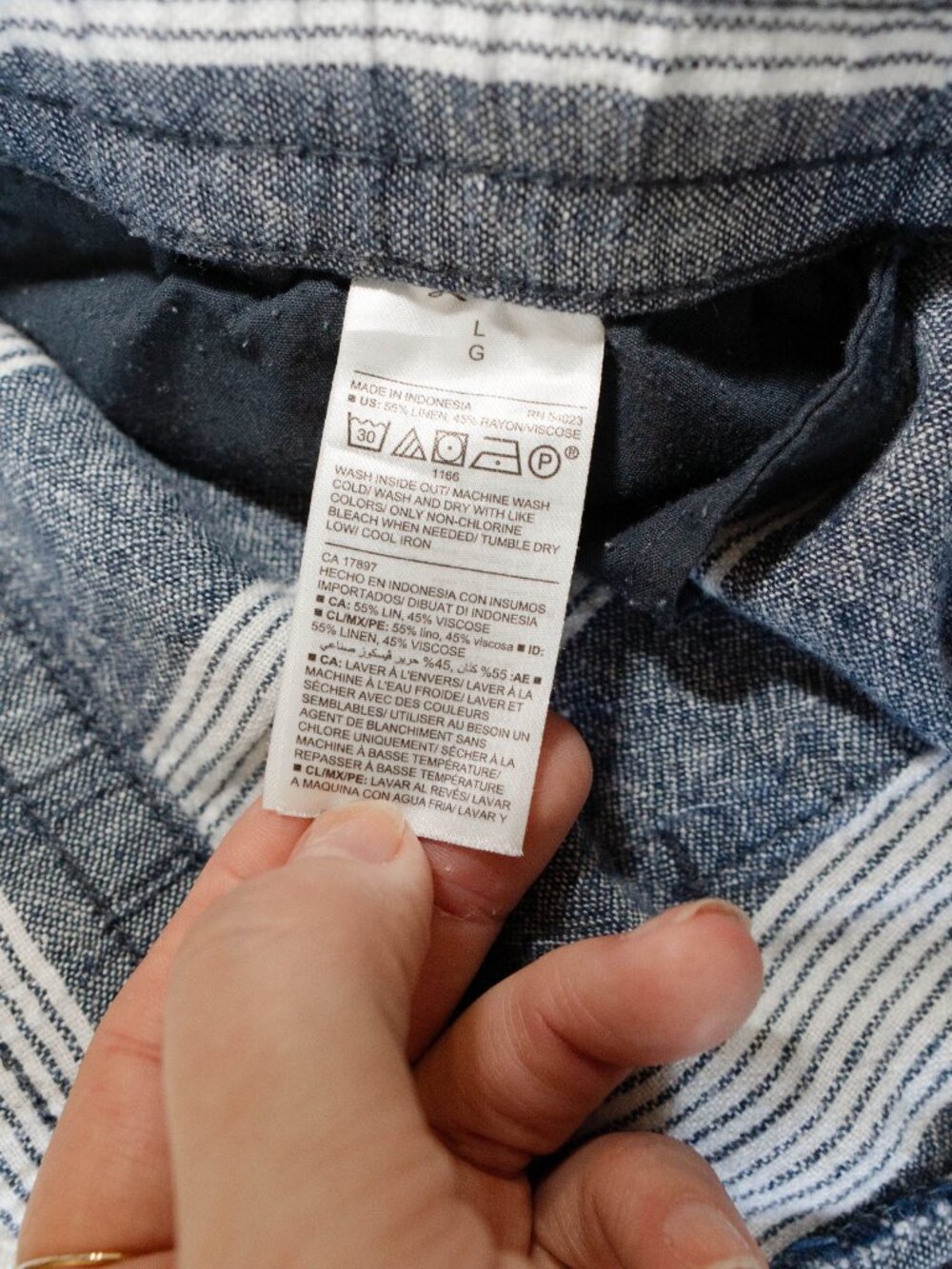 Old Navy Womens L Blue White Striped Linen Blend Wide Leg Pants Drawstring - Picture 14 of 14